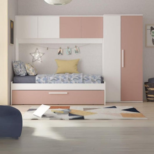 Cameretta a ponte con letto estraibile 6007 colore bianco e rosa antico reversibile