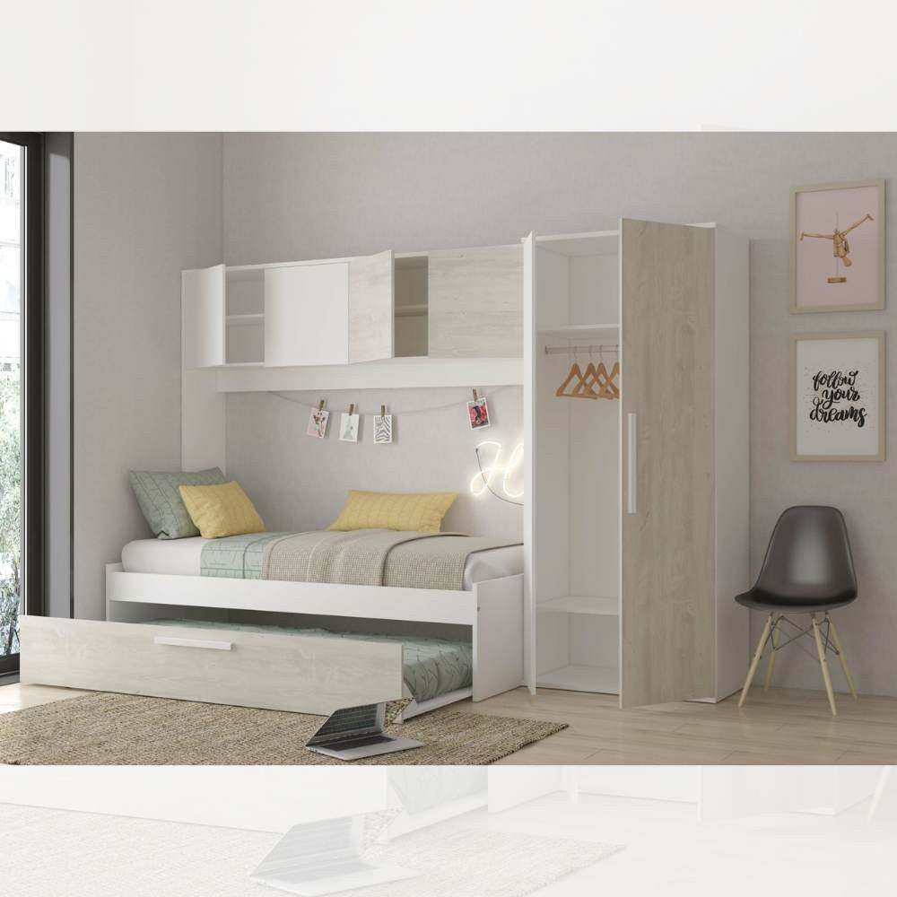 Cameretta a ponte con letto estraibile bianco e bianco consumato 6006 reversibile