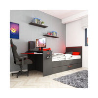 Cameretta con letto estraibile e scrivania antracite e rosso 5040