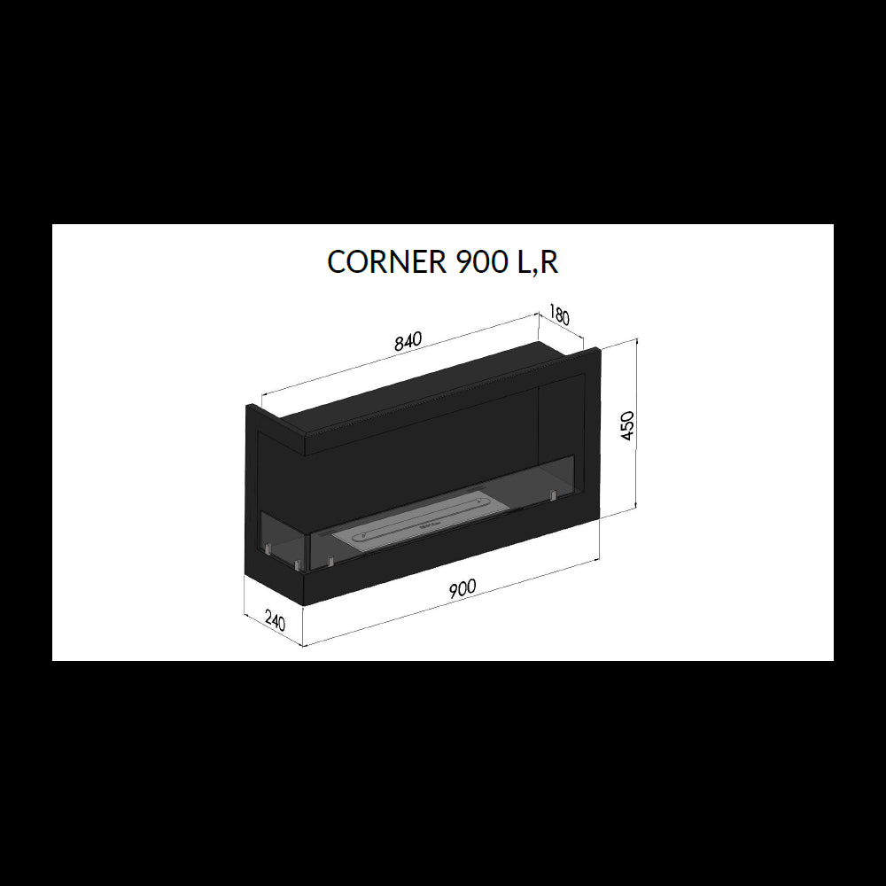 Caminetto a Bioetanolo Angolare Corner 900 Left SimpleFire da incasso con Vetro