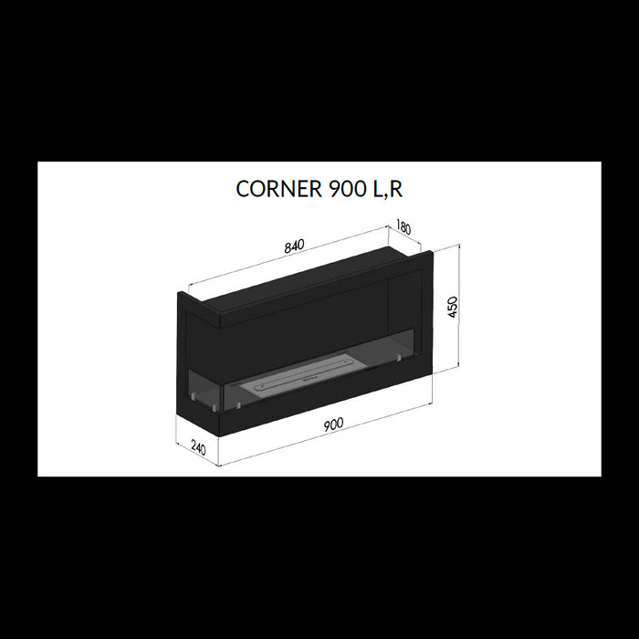Caminetto a Bioetanolo Angolare Corner 900 Left SimpleFire da incasso con Vetro