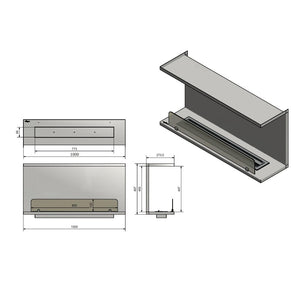 Caminetto a Bioetanolo Da Incasso di Design C1000 V.2 con Vetro Aperto su 3 Lati Bruciatore da 2 Litri