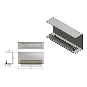 Caminetto a Bioetanolo Da Incasso di Design C1000 V.1 con Vetro Aperto su 3 Lati Bruciatore da 2 Litri