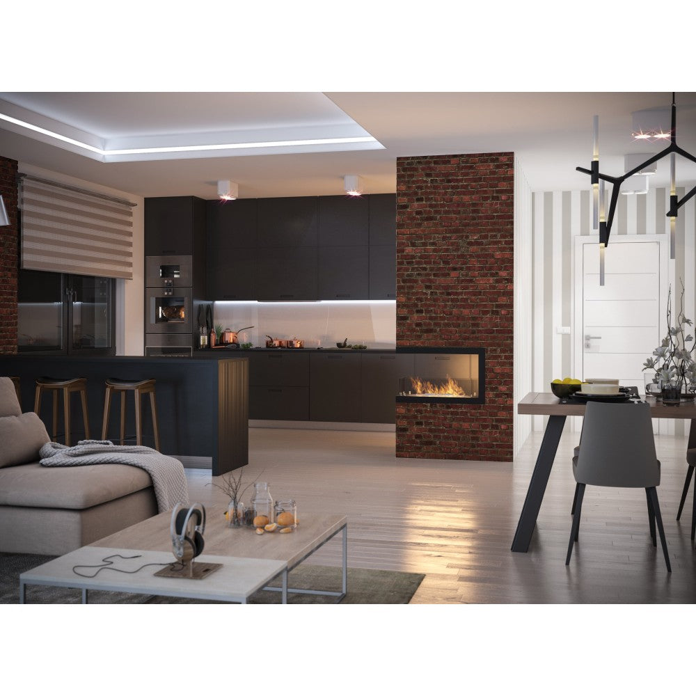 Caminetto a Bioetanolo Da Incasso di Design U800 con Vetro Aperto su 3 Lati Bruciatore da 0,7 Litri