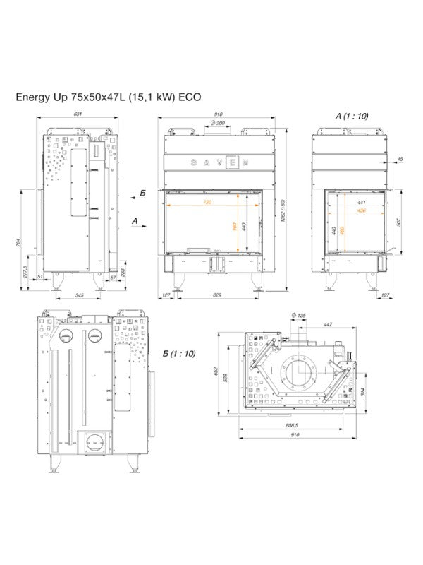 Caminetto ad angolo Inserto Apertura sinistra Energy Up 75х50х47 (15,1 kW) ECO