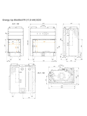 Caminetto ad angolo Nero Inserto Apertura destra Energy Up 85x50x47 (17,0 kW) ECO