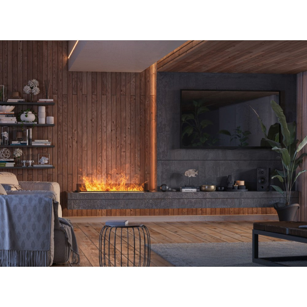 Caminetto a Vapore Acqueo da Incasso Invapo Insert 1200 - Fiamma Multicolore, Effetto 3D e Controllo App, Serbatoio 2.4l - 120cm