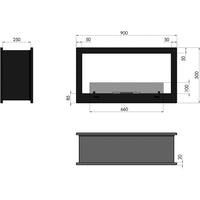 Camino a Bioetanolo da incasso a parete di design Bifacciale nero opaco con vetro protettivo 2 Side 900