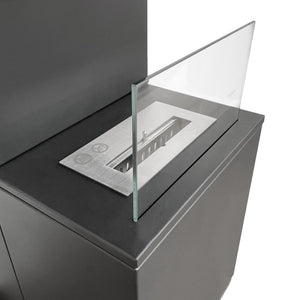 Camino a Bioetanolo Oslo Nero H100 Moderno da Interno/Esterno – con Vetro e Bruciatore Tuv