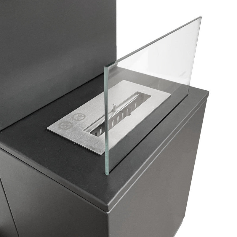 Camino a Bioetanolo Oslo Nero H100 Moderno da Interno/Esterno – con Vetro e Bruciatore Tuv