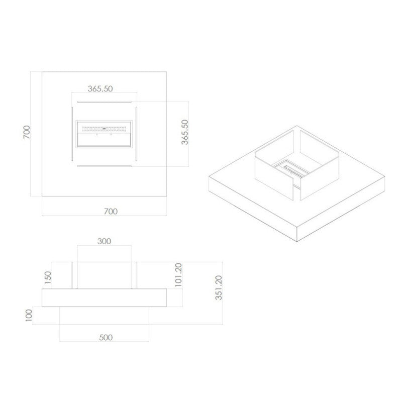 Camino a Bioetanolo Panarea Nero 70X70X35 per Esterni/Interni – Design Compatto