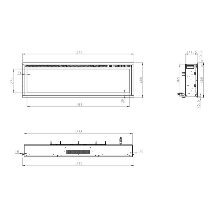 Camino elettrico caminetto da parete a incasso frontale CHICAGO130 L127 x P14 x H45