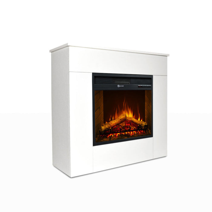 Camino elettrico caminetto da terra in legno bianco Made in Italy MICHELANGELO 96x36x90h