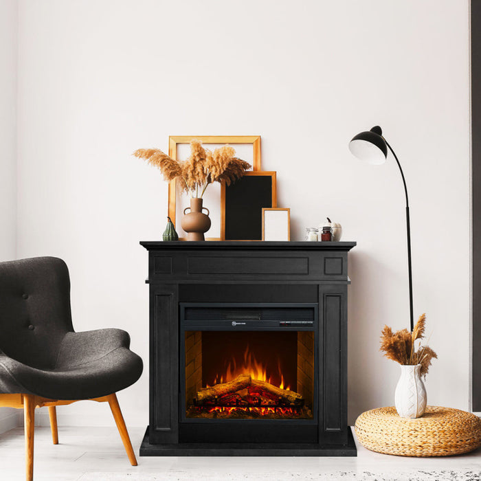 Camino elettrico caminetto da terra JEFFERSON in legno Nero L 89,5 x H90,5 x P28