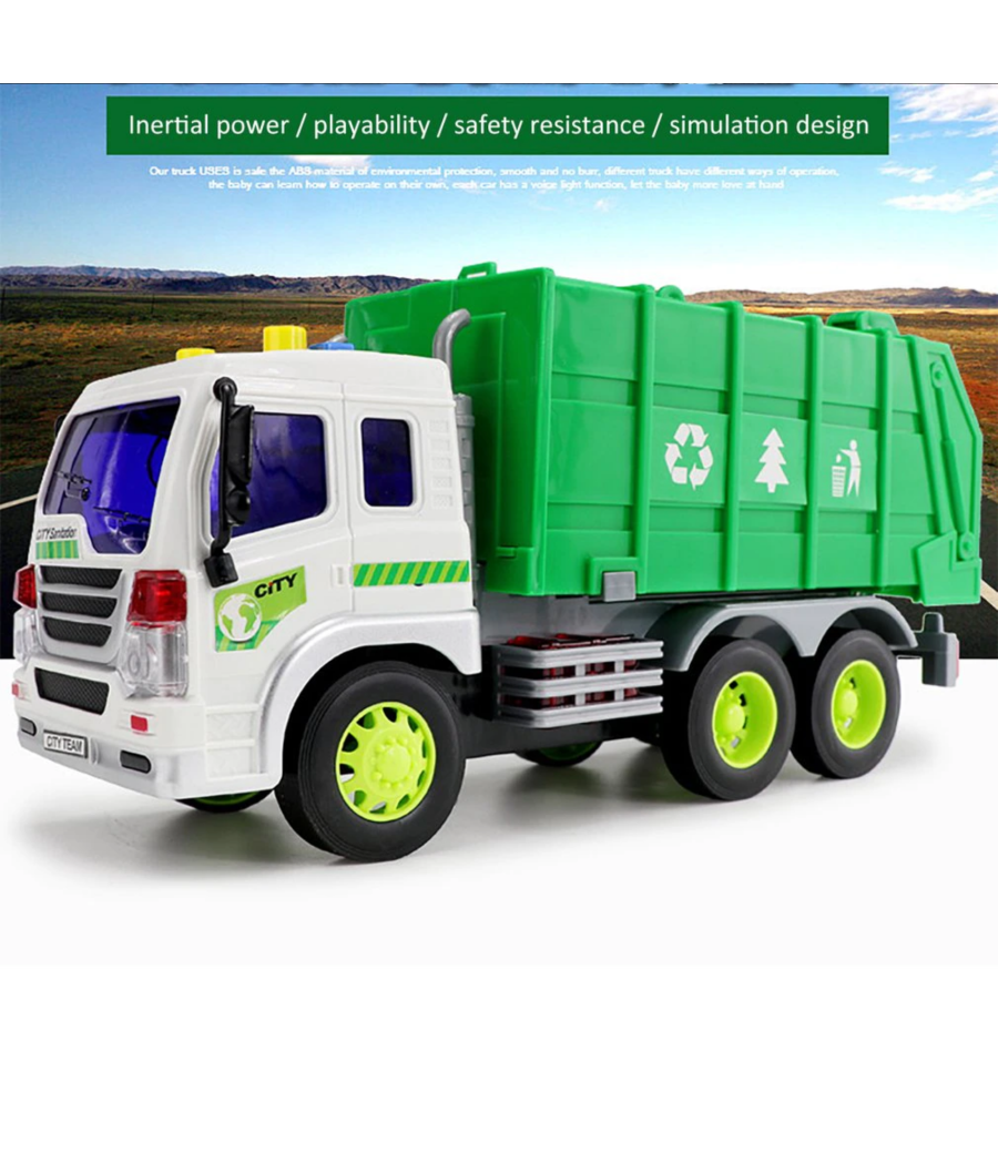 Camion Raccolta Rifiuti Con Luci E Suoni Cassone Ribaltabile Funzioni Reali         