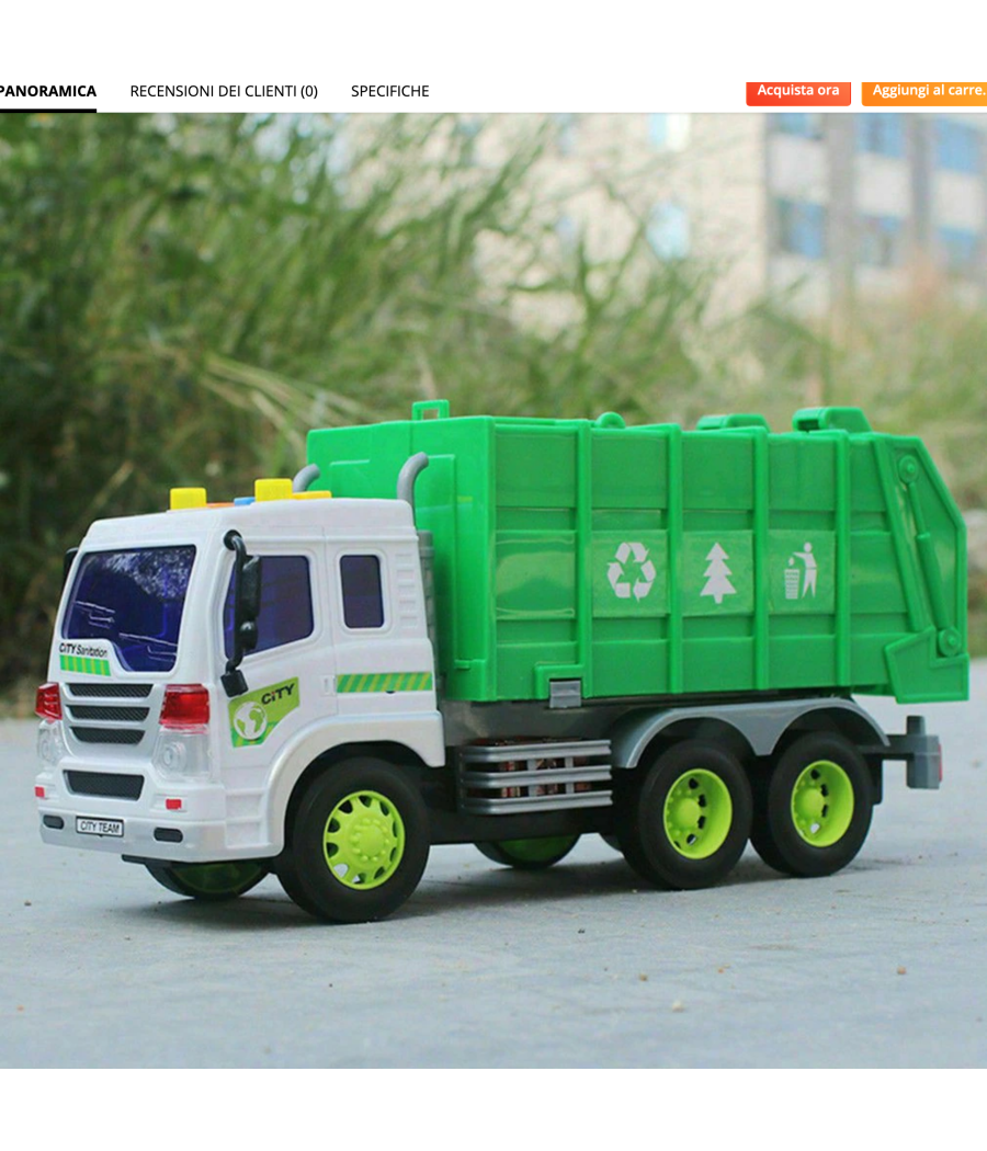 Camion Raccolta Rifiuti Con Luci E Suoni Cassone Ribaltabile Funzioni Reali         