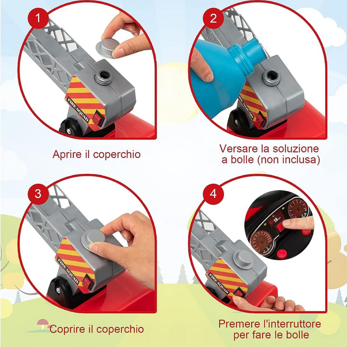 Camion dei Pompieri Elettrico Per Bambini 6V Spara Bolle