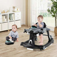 Camminatore pieghevole a tema aeroplano con altezza regolabile a 3 livelli, Camminatore per bambini 6 in 1 con ruote Grigio-Passeggini per bimbi