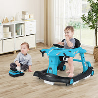 Camminatore pieghevole a tema aeroplano con altezza regolabile a 3 livelli, Camminatore per bambini 6 in 1 con ruote Blu-Passeggini per bimbi