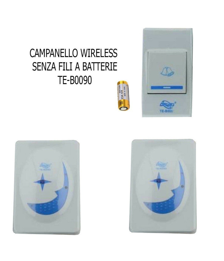 Campanello Senza Fili Da Esterno Wireless 1 Trasmettitore 2 Ricevitori A Pile 90         