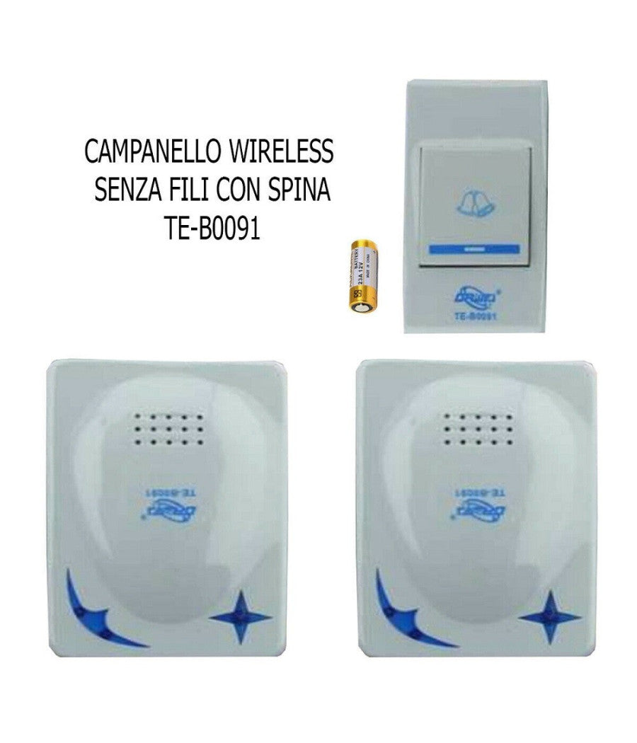 Campanello Senza Fili Da Esterno Wireless 1 Trasmettitore 2 Ricevitori Spina 91         
