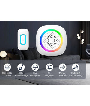 Campanello Senza Fili Wireless Per Casa Ufficio Luce Rgb 60 Melodie Rl-3995         