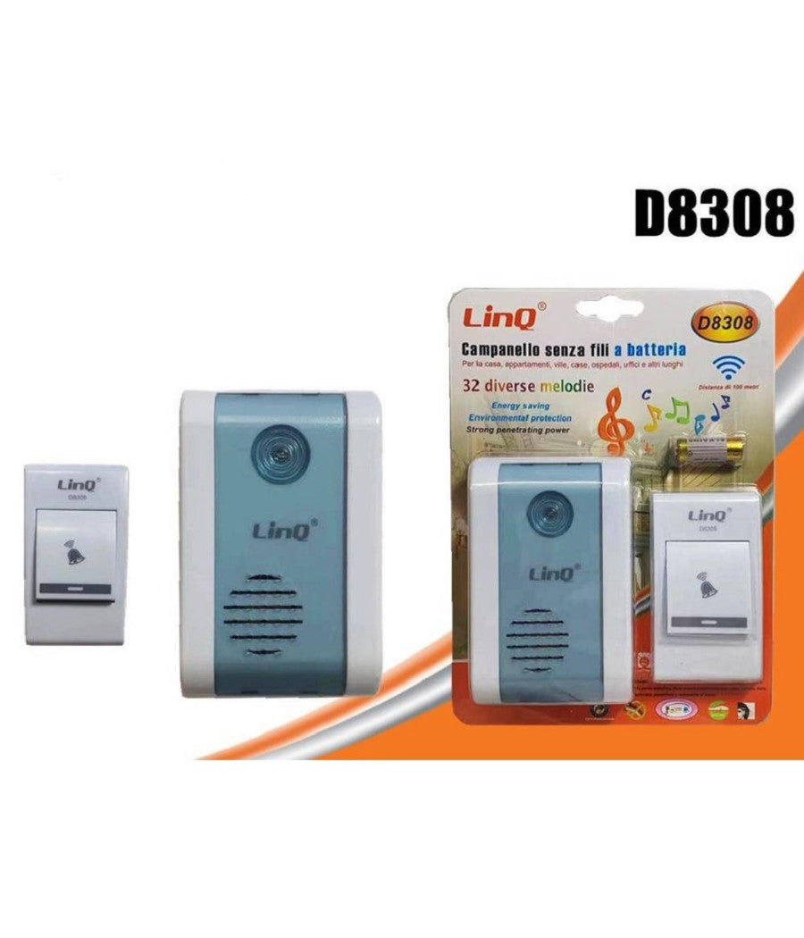 Campanello Wireless A Batteria Senza Fili 32 Melodie Distanza 100mt Casa Porta D8308         