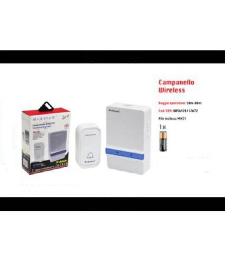 Campanello Wireless A Batterie Wifi Raggio 80m A Led Senza Fili Maxtech Camp-02         