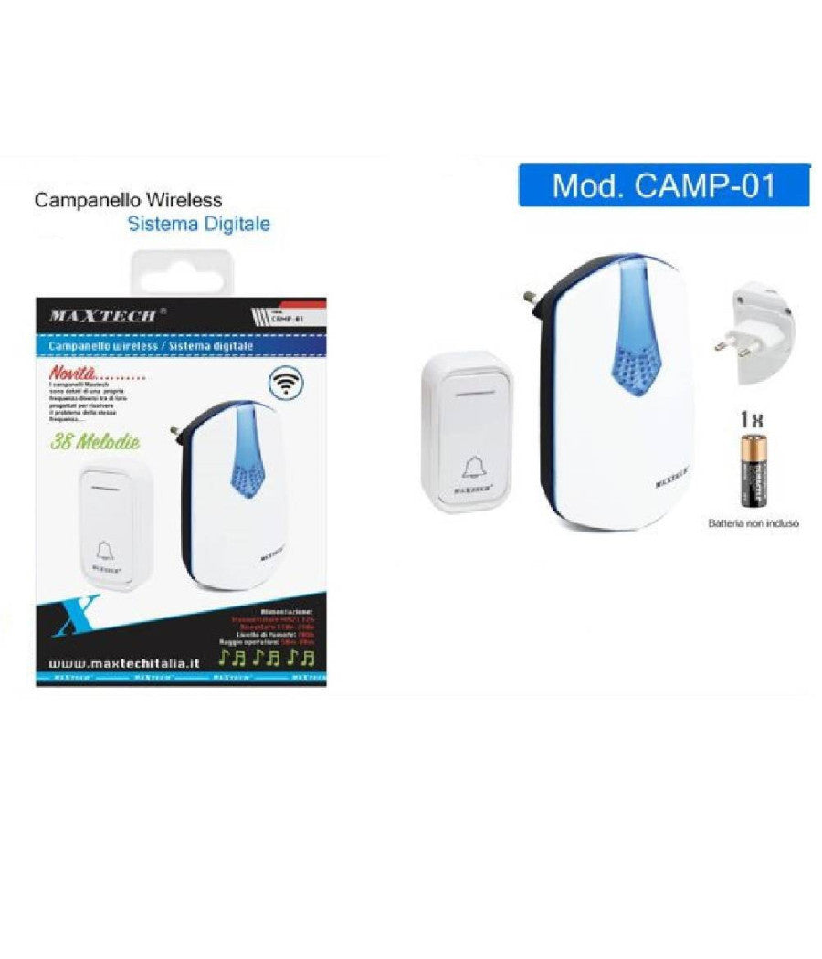 Campanello Wireless Con Spina Wifi Raggio 80m A Led Senza Fili Maxtech Camp-01         