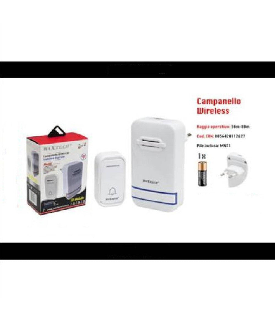 Campanello Wireless Senza Fili Spina Incorporata Wifi Indicatore Led Camp-03 Maxtech         
