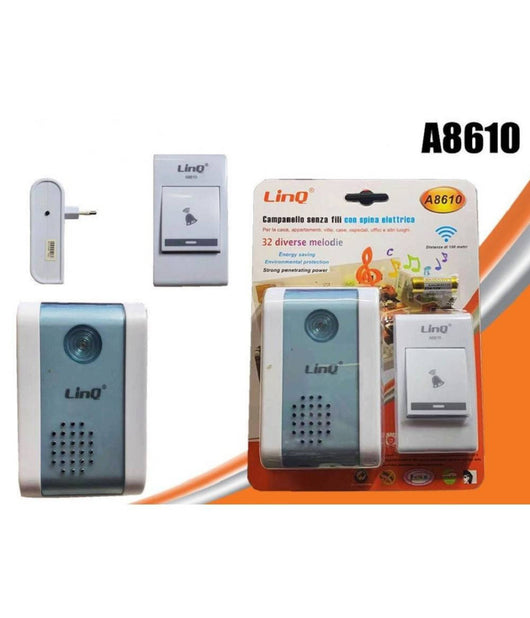 Campanello Wireless Spina Elettrica Rete 220v Senza Fili 32 Melodie Porta A8610         