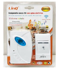Campanello Wireless Spina Elettrica Senza Fili 32 Melodie A8620 Distanza 100 Mt         