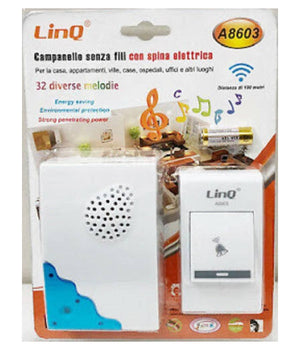 Campanello Wireless Spina Elettrica Senza Fili 32 Melodie Casa A8603 Distanza 100mt         
