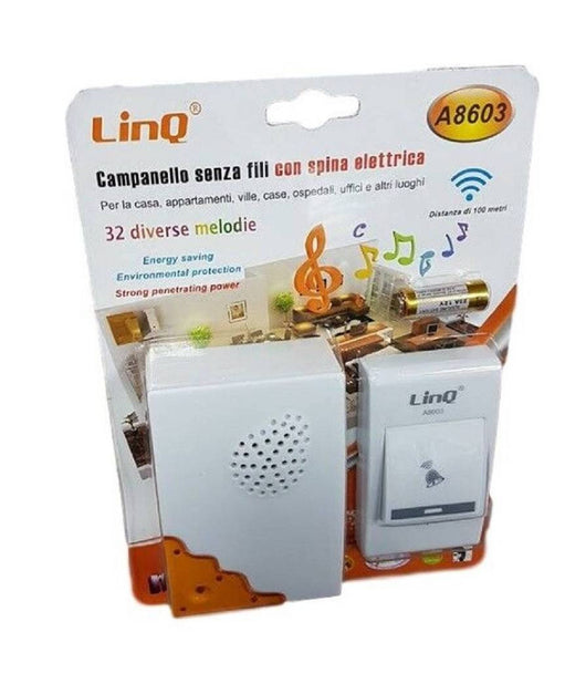 Campanello Wireless Spina Elettrica Senza Fili 32 Melodie Casa A8603 Distanza 100mt         