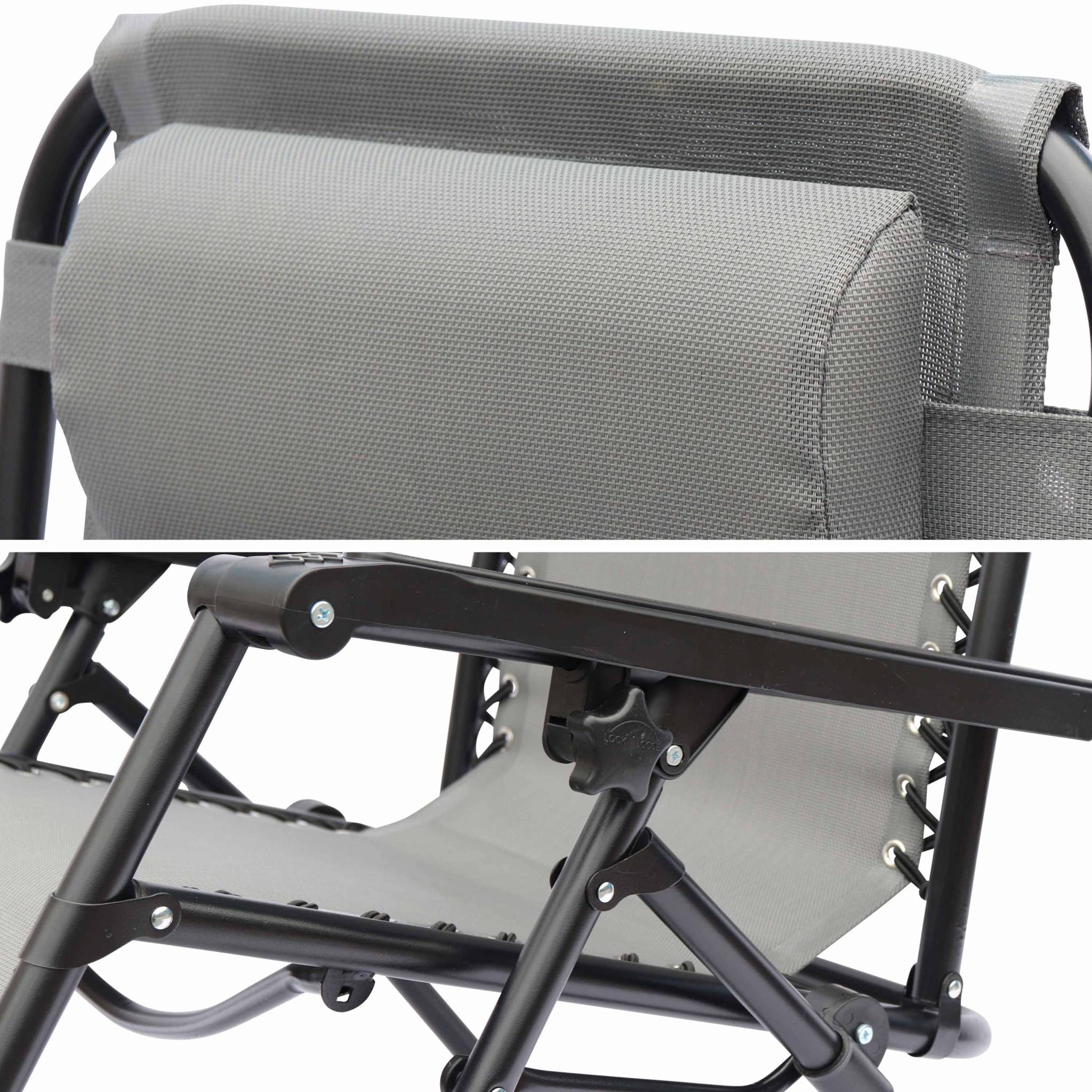 Sdraio gravità zero pieghevole con poggiatesta, grigio