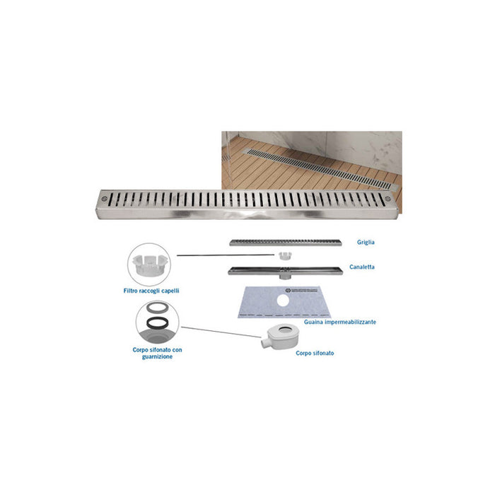 Canaletta doccia acciaio 75 cm CN75-01KIT – Brixo