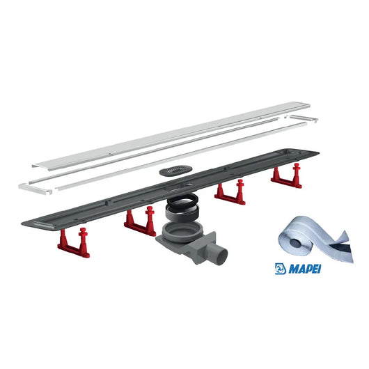 Canalina doccia a pavimento 55 cm con cover piastrellabile in acciaio inox e scarico incluso