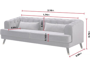 Divano in velluto "Gloria" - 216 x 86 x 76 cm - 3 posti - Grigio