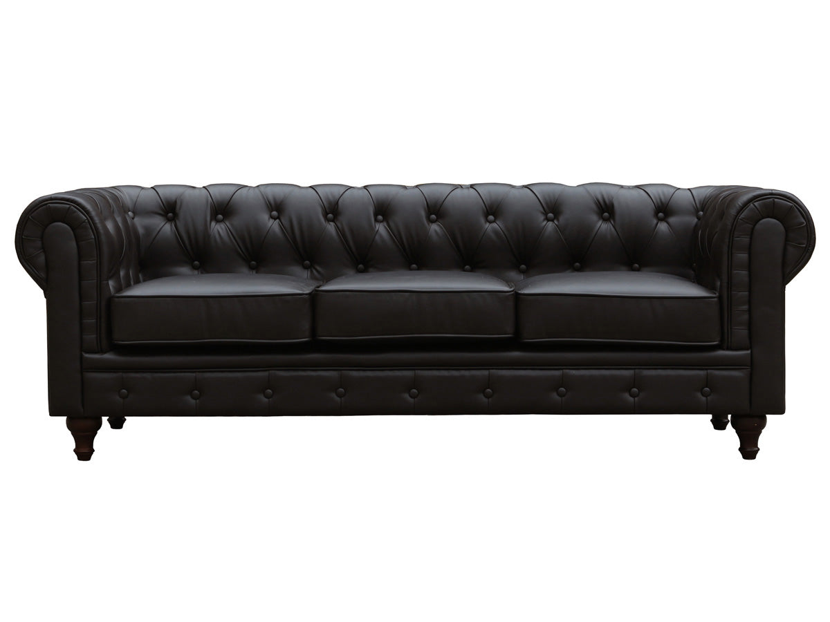 Divano fisso Chesterfield "Aliza"  - 204 x 80 x 58 cm - 3 posti- Marrone