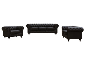 Divano fisso Chesterfield "Aliza"  - 204 x 80 x 58 cm - 3 posti- Marrone