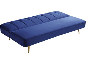 Divano letto in velluto  "James" - 180 x 83 x 75 cm - 3 posti a sedere - Blu scuro