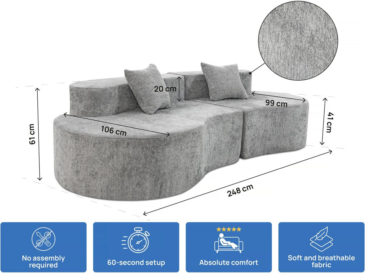 Divano a virgola in tessuto testurizzato "Avola" - 3 posti - Grigio