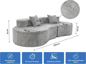 Divano a virgola in tessuto testurizzato "Avola" - 3 posti - Grigio