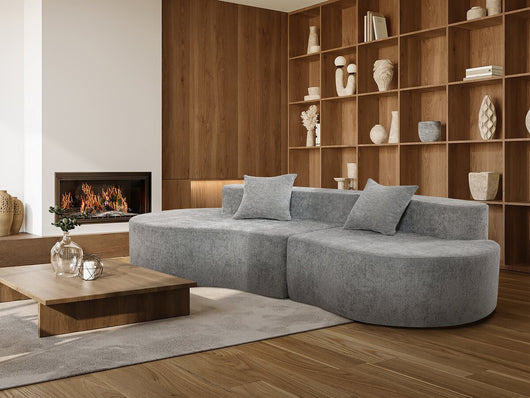 Divano "Avola" a virgola in tessuto testurizzato - 3 posti - Grigio