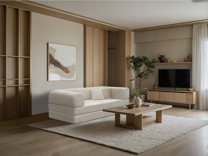 Divano letto dritto "Elior" in tessuto testurizzato - 3 posti - Beige