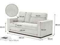 Divano trasformabile in tessuto "Clara" express - 185 x 90 x 88 cm - Beige