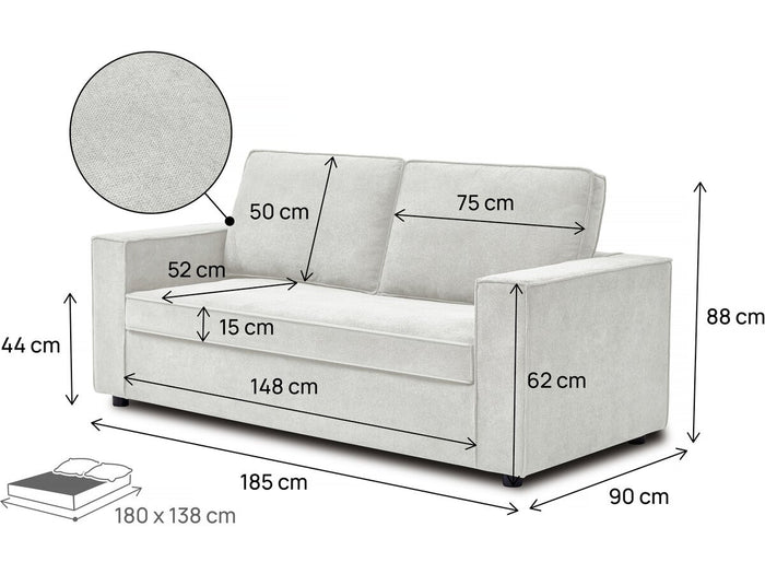 Divano trasformabile in tessuto "Clara" express - 185 x 90 x 88 cm - Beige