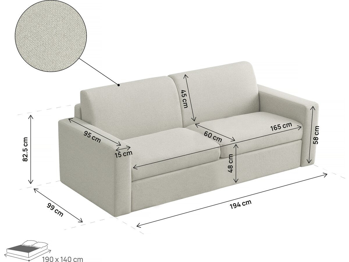Divano convertibile "Diana" Express in tessuto - Zona notte 140 cm - 3 posti - Beige