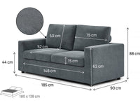 Divano letto "Elena" Express in tessuto - 3 posti - 140 cm - Grigio