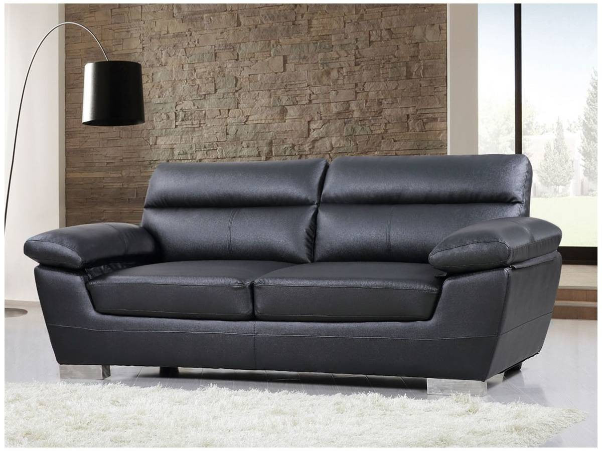 Divano in pelle rigenerata  / PVC "DALLAS" - 210 X 88 X 90 cm -  3 posti - Nero